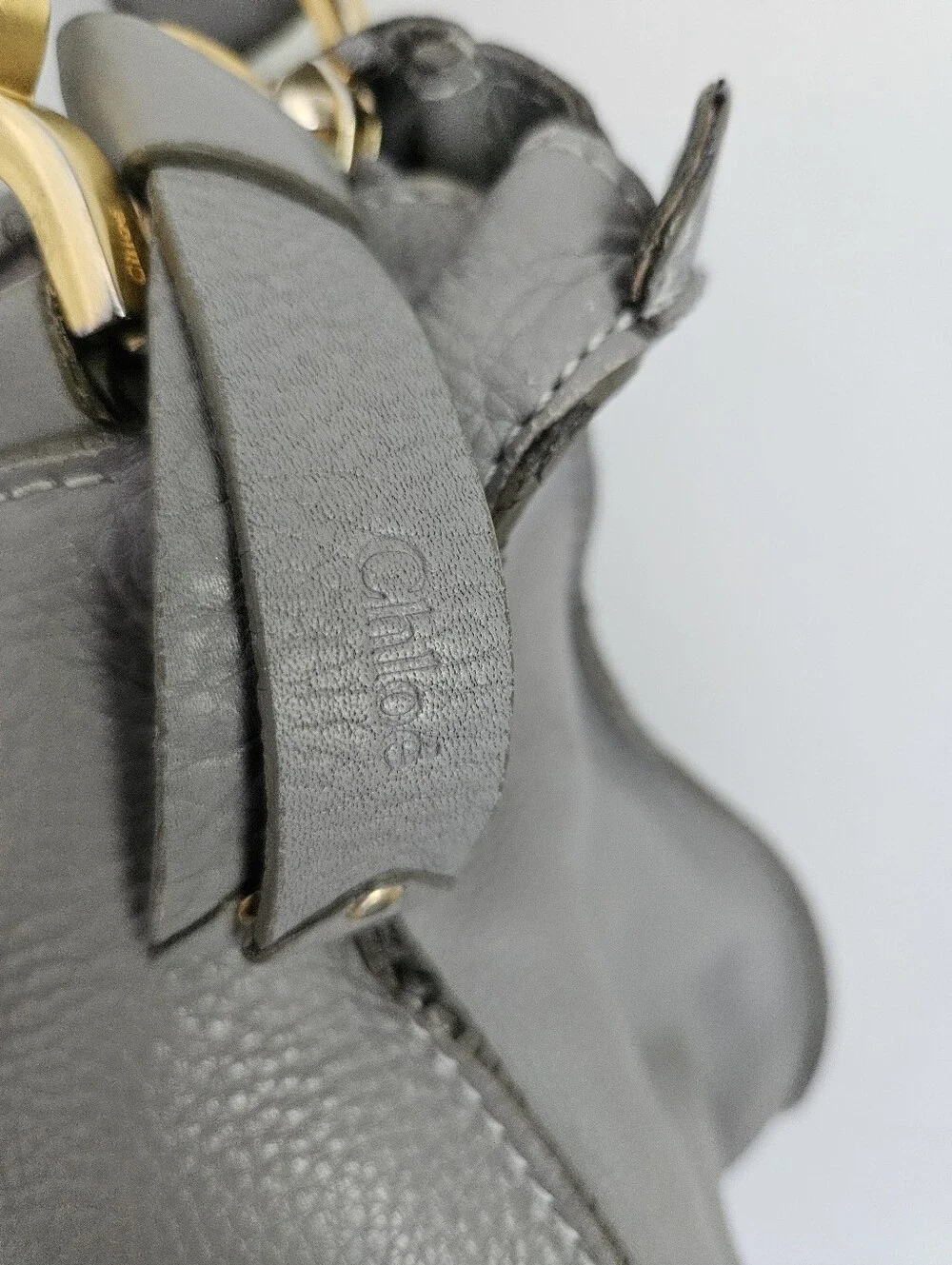 Chloe Marcie Medium Gray Grained Leather Double Carry Satchel